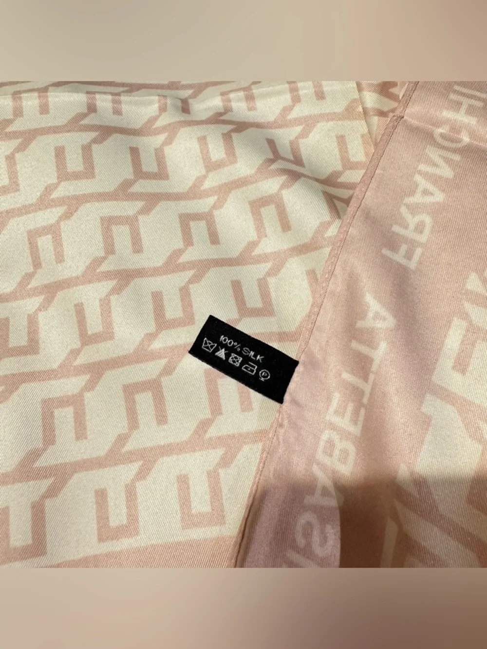 Elisabetta Franchi square print light brown silky twill scarf 35x35in‼️LAST ONE